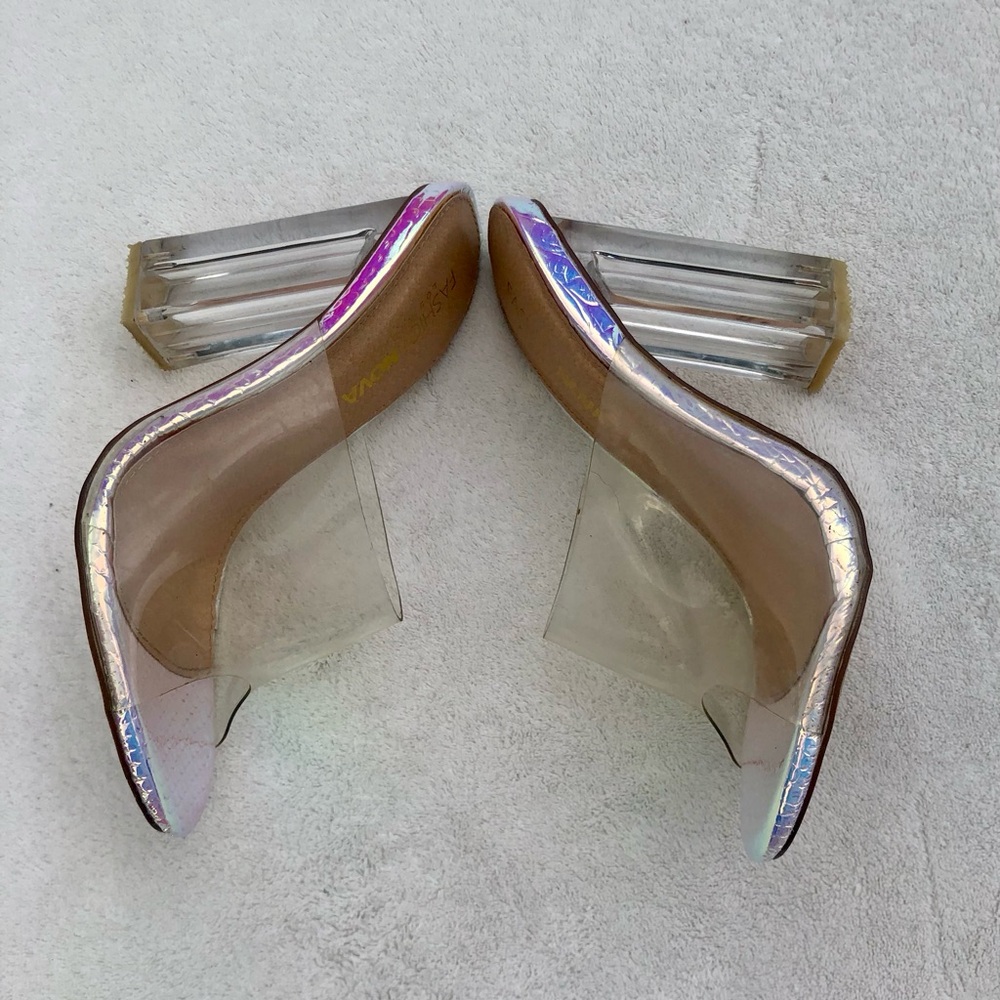 Fashion Nova Cleat Heels The Glass Slippers Mermaid Slip Ons  Iridescent Sz.6